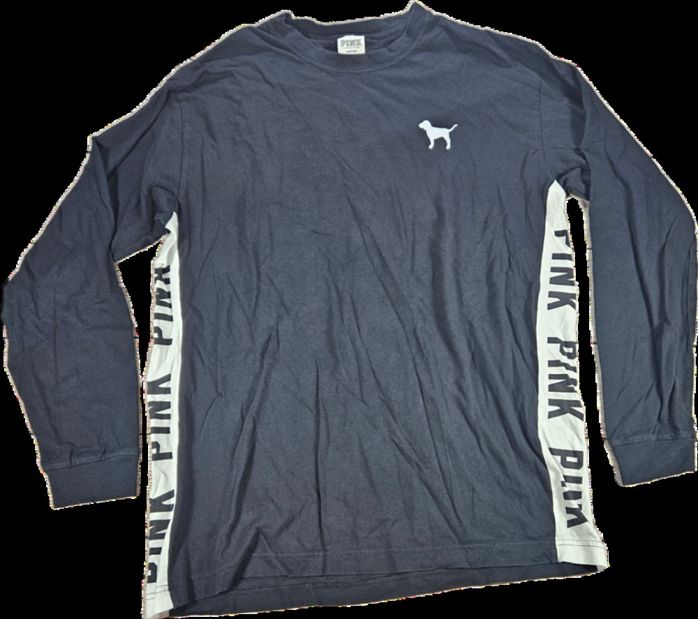 PINK Victoria's Secret Women's Gray White Long Sleeve T-Shirt M Dog Logo Side
